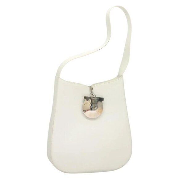 Salvatore Ferragamo Shoulder Bag Leather White Silver Auth yk18499 - Picture 1 of 16